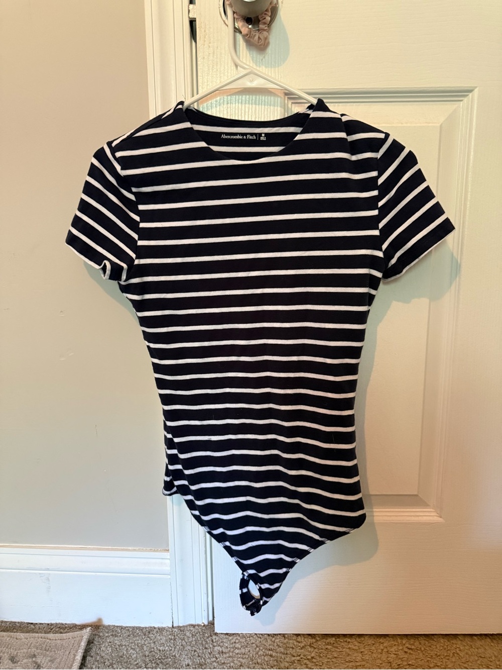 Abercrombie & Fitch Navy and White Striped Short-Sleeve Bodysuit